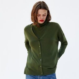 Zara limited edition merino wool cardigan, green, size M